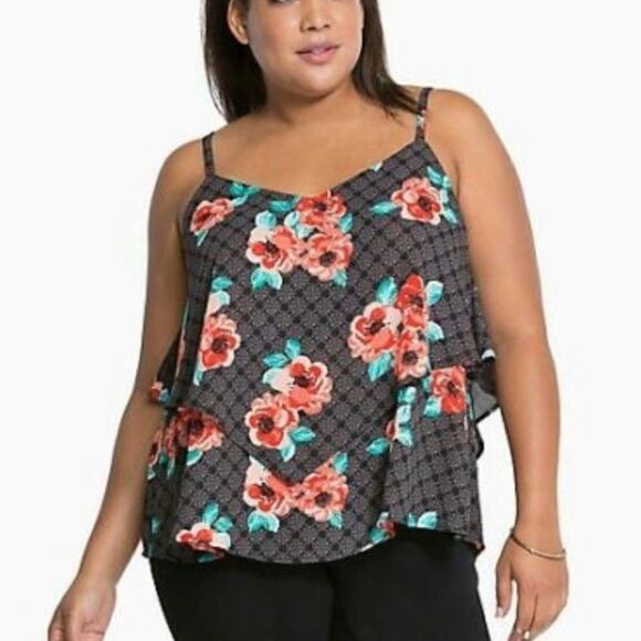 TORRID TIERED GEORGETTE DOUBLE LAYER CHALLIS CAMISOLE - Picture 1 of 9